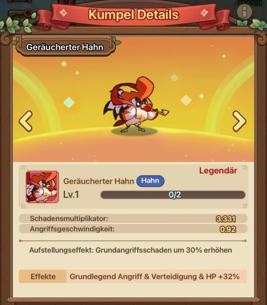 Geräucherter Hahn Kumpel Jäger Build in Legend of Mushroom