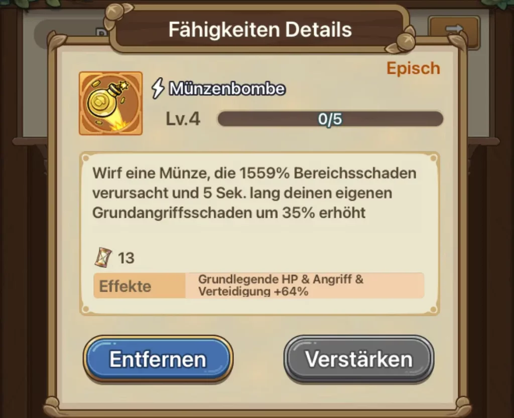 Münzbombe Fähigkeit in Legend of Mushroom