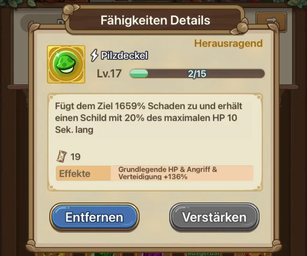 Pilzdeckel Fähigkeit in Legend of Mushroom