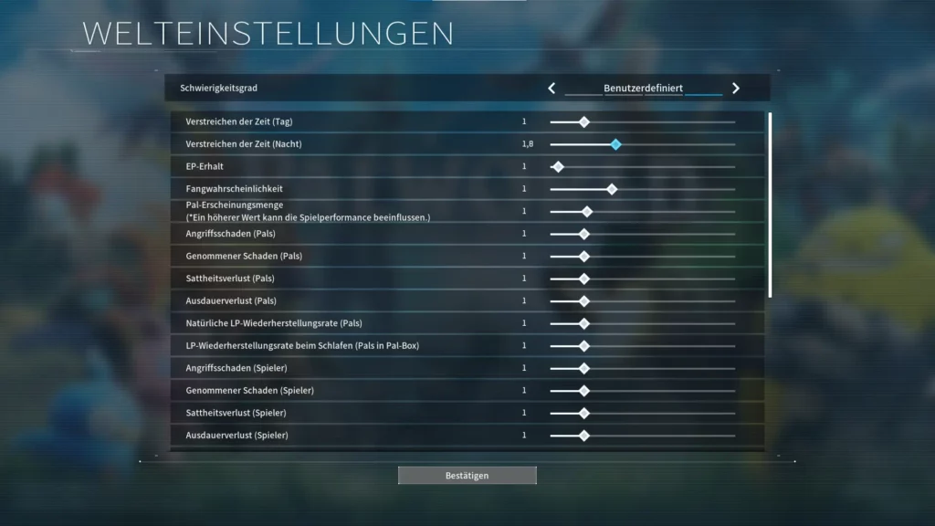 Palworld Welteinstellungen ändern