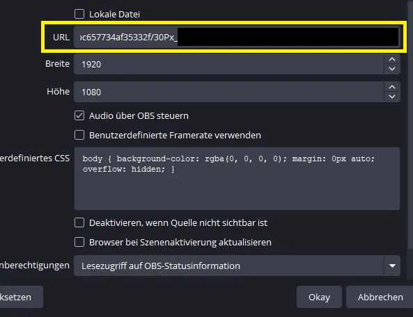 Die URL der Alert-Box einfügen