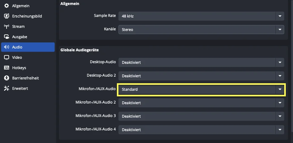 OBS Mikrofon Quelle auswählen