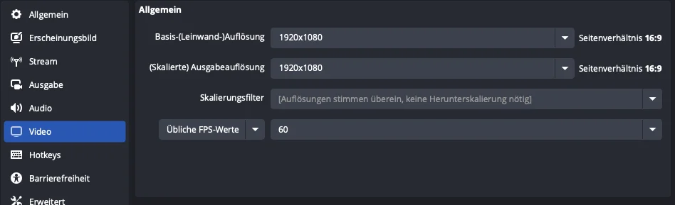 OBS Videoeinstellungen