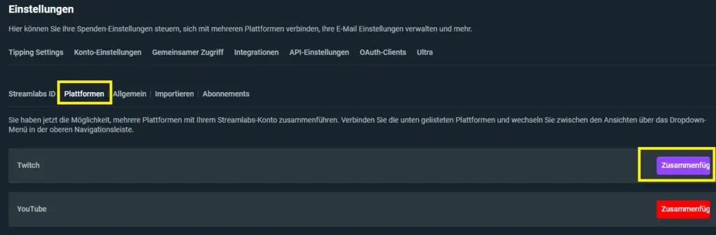 Streamlabs Konto mit deinem Twitch konto verbinden