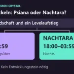 Evoli in Pokémon Kristall entwickeln: mindestens 220 Freundschaft und Levelaufstieg. Psiana entsteht von 04:00 bis 17:59 Uhr, Nachtara von 18:00 bis 03:59 Uhr nach der Spieluhr.