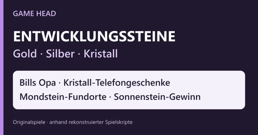 Entwicklungssteine in den Originalspielen Pokémon Gold, Silber und Kristall: wichtige Fundwege und Versionsunterschiede.