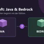 Minecraft Java und Bedrock als zwei getrennte Blöcke mit einem Fragezeichen zum Zusammenspielen.