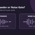 Game Head illustration comparing gentle Expander reduction with Noise Gate opening and closing.
