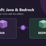 Minecraft Java and Bedrock shown as two separate blocks with a question mark about crossplay.