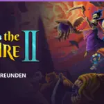 Slay-the-Spire-2-Logo vor dem offiziellen Motiv mit Figuren und Turm; Text „Koop mit Freunden“.