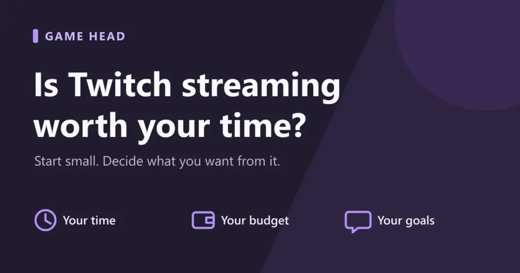 Game Head graphic: Is Twitch streaming worth your time? Consider your time, budget and goals.